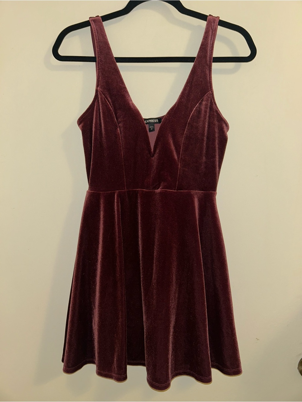 Express Velvet V-Neck Mini Dress in Burgundy